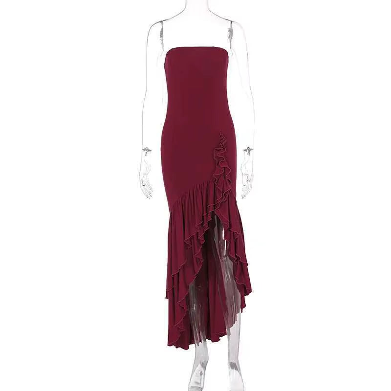 Sultry Elegance Off-Shoulder Maxi – 2024 Summer Ruffle Bodycon Party Dress